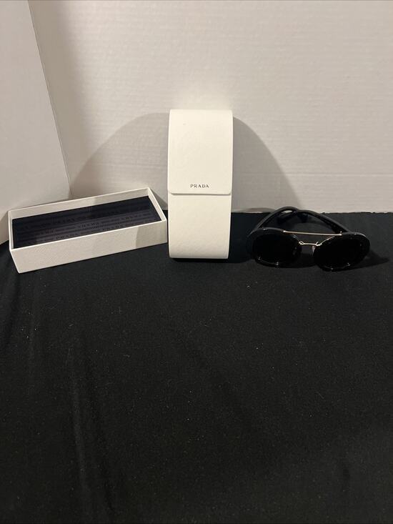 Prada Round Sunglasses Black Oversized Italy Designer SPR15S Read main image 8